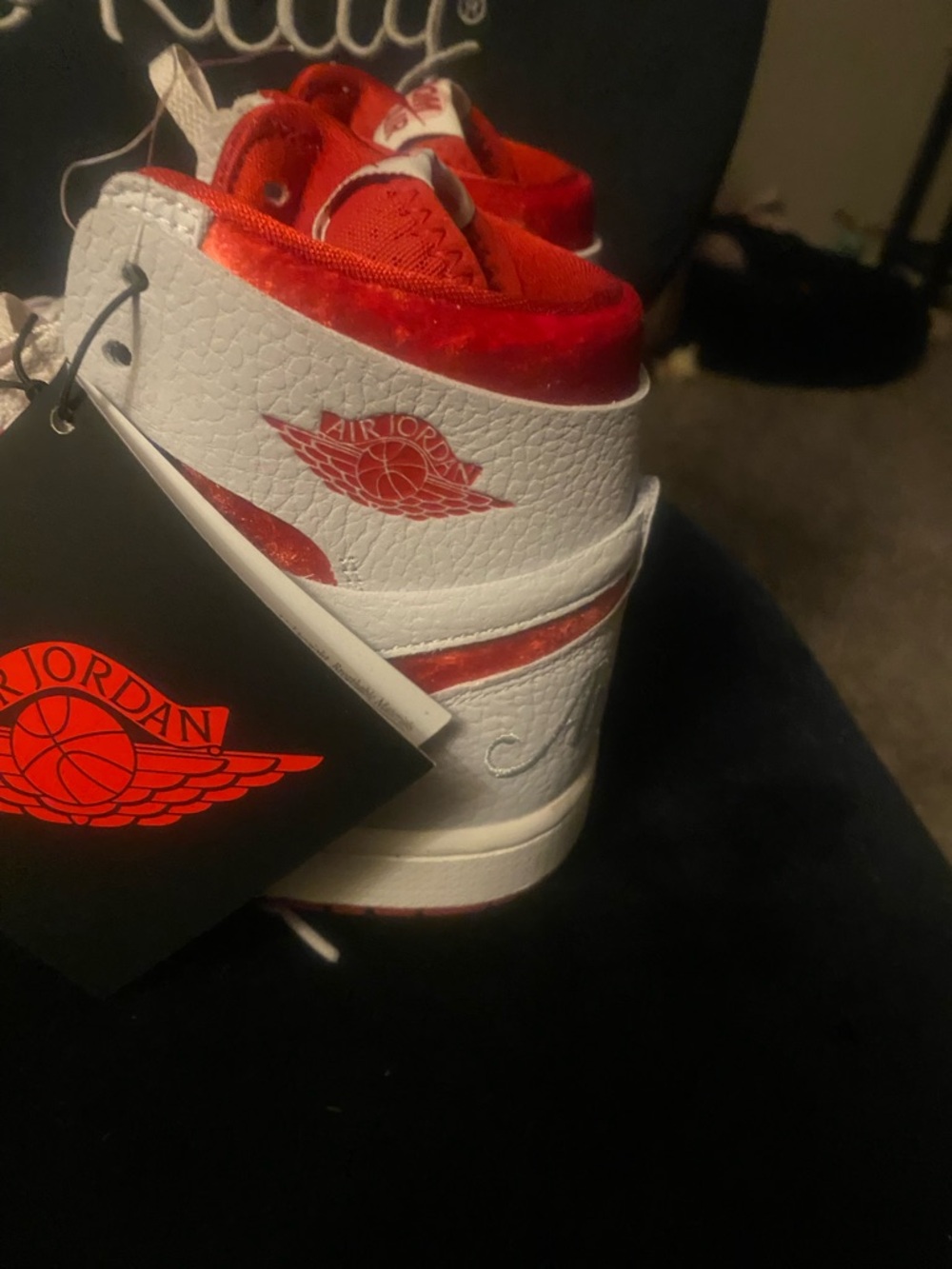 Air Jordan Red and White High-Top Sneaker